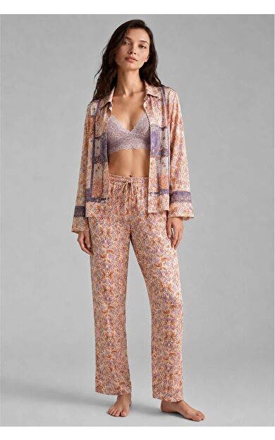 Mısırlı Kadın Saten Üçlü Pijama Takım Çok Renkli