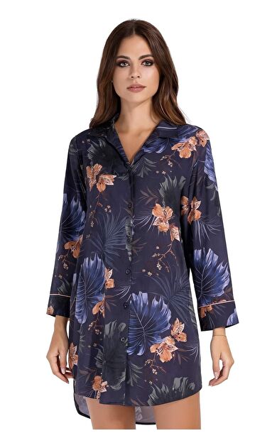 Mısırlı Kadın SATEN Uzun Kollu Gömlek Lacivert
