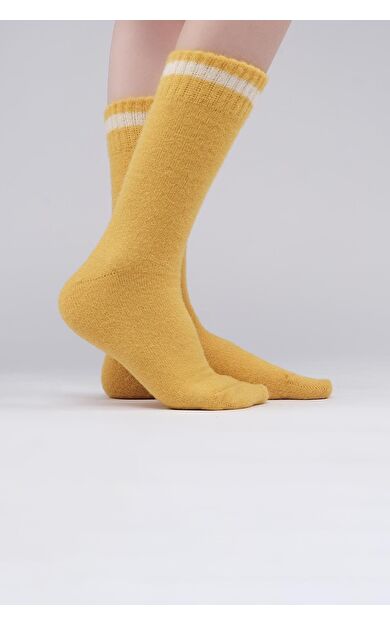 Mısırlı Kadın Soft Peluş Termal Tekli Soket Çorap Koyu Sarı