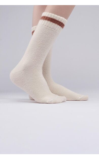 Mısırlı Kadın Soft Peluş Termal Tekli Soket Çorap Ekru
