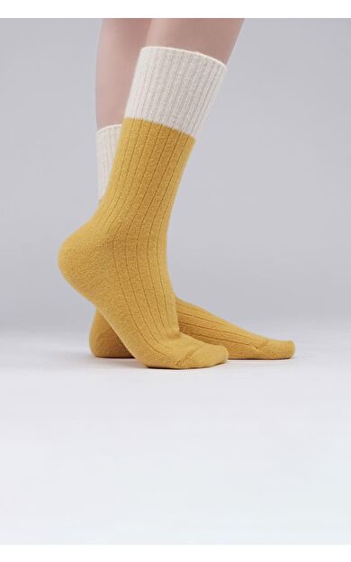 Mısırlı Kadın Soft Peluş Termal Tekli Soket Çorap Sarı