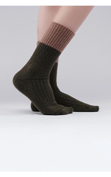 Mısırlı Kadın Soft Peluş Termal Tekli Soket Çorap Haki