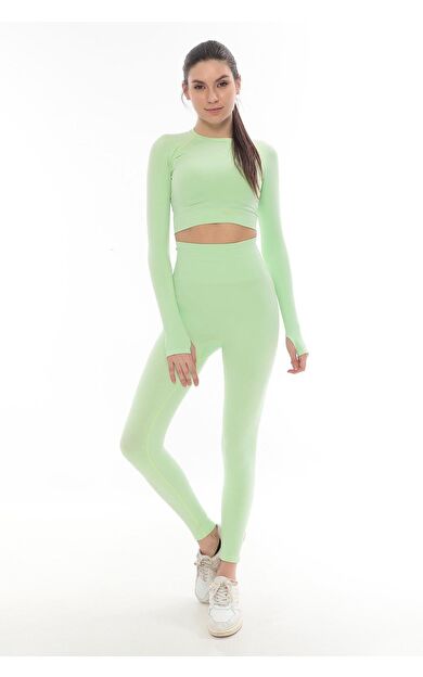 Mısırlı Kadın Uzun Kollu Spor Tayt Takımı Fıstık Yeşili