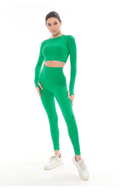 Mısırlı Kadın Uzun Kollu Spor Tayt Takımı Çimen Yeşili