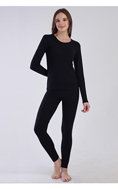 Mısırlı Kadın Uzun Kollu Termal Alt Üst İçlik Siyah