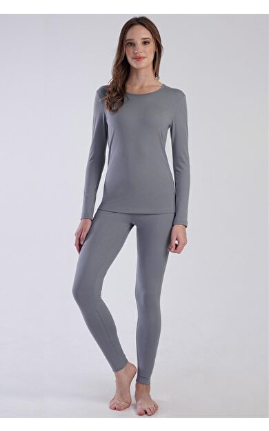 Mısırlı Kadın Uzun Kollu Termal Alt Üst İçlik Gri
