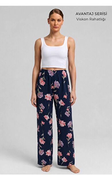 Mısırlı Kadın Viskon Alt Pijama Açık Lacivert