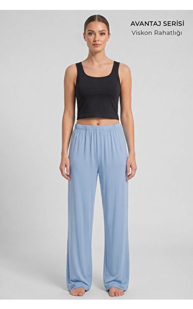 Mısırlı Kadın Viskon Alt Pijama Buz Mavi