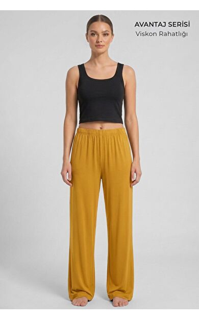 Mısırlı Kadın Viskon Alt Pijama Hardal