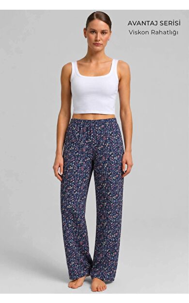 Mısırlı Kadın Viskon Alt Pijama İndigo