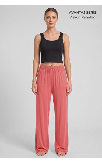 Mısırlı Kadın Viskon Alt Pijama Kiremit Pembe
