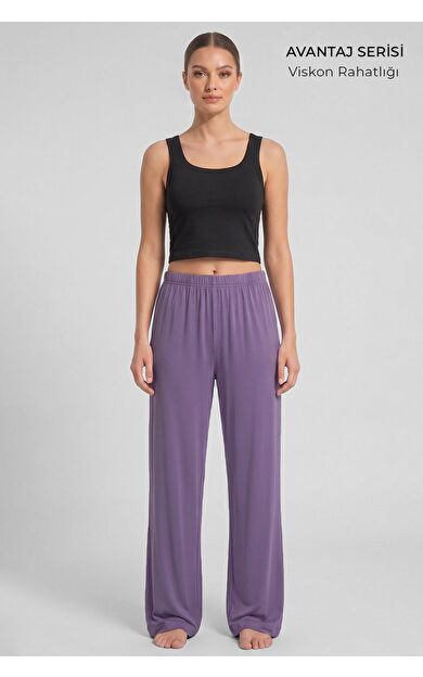 Mısırlı Kadın Viskon Alt Pijama Koyu Lila