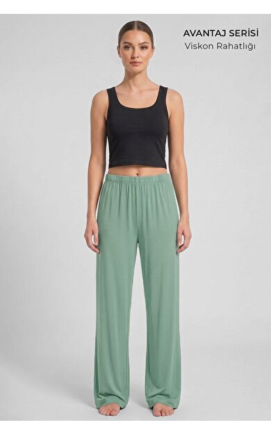 Mısırlı Kadın Viskon Alt Pijama Koyu Mint