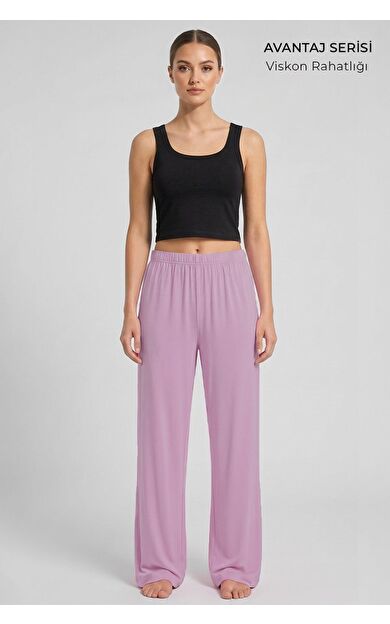 Mısırlı Kadın Viskon Alt Pijama Koyu Pembe