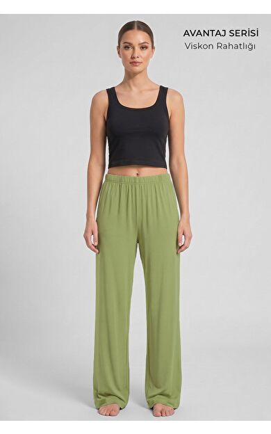 Mısırlı Kadın Viskon Alt Pijama Limon Yeşili