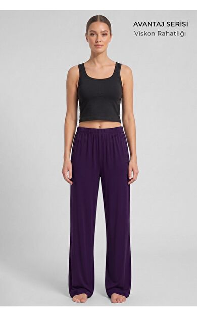 Mısırlı Kadın Viskon Alt Pijama Mürdüm
