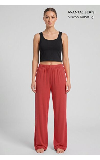 Mısırlı Kadın Viskon Alt Pijama Pas Kırmızısı