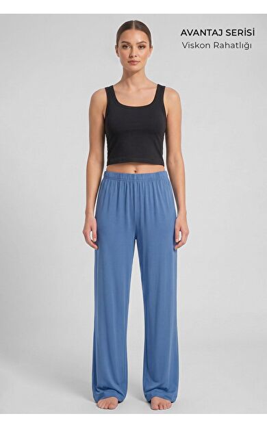 Mısırlı Kadın Viskon Alt Pijama Pastel Mavi