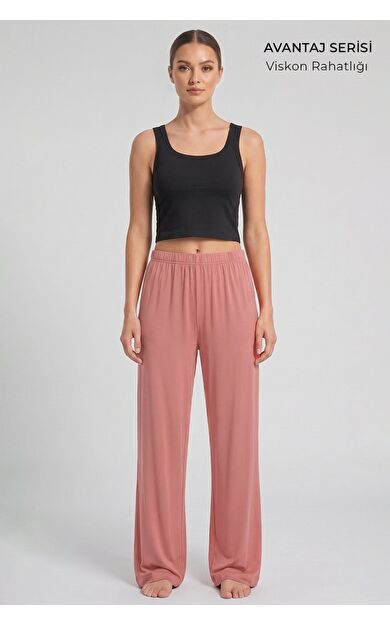 Mısırlı Kadın Viskon Alt Pijama Somon Pembe