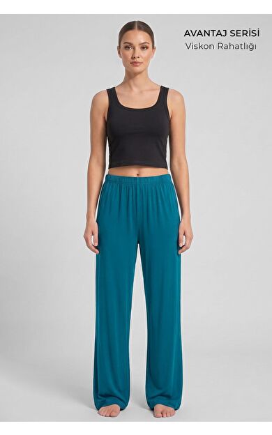 Mısırlı Kadın Viskon Alt Pijama Turkuaz