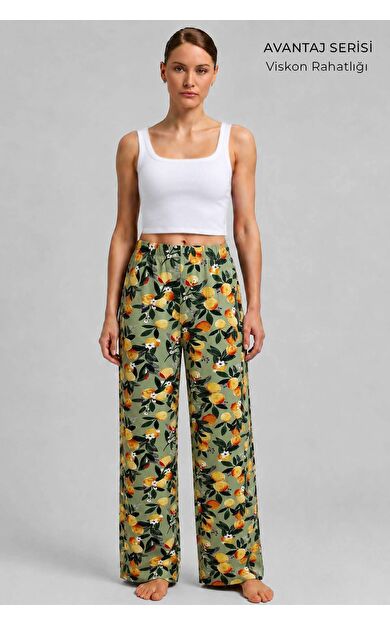 Mısırlı Kadın Viskon Alt Pijama Yeşil