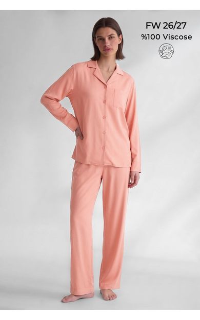 Mısırlı Kadın Viskon Cepli Pijama Takım Somon