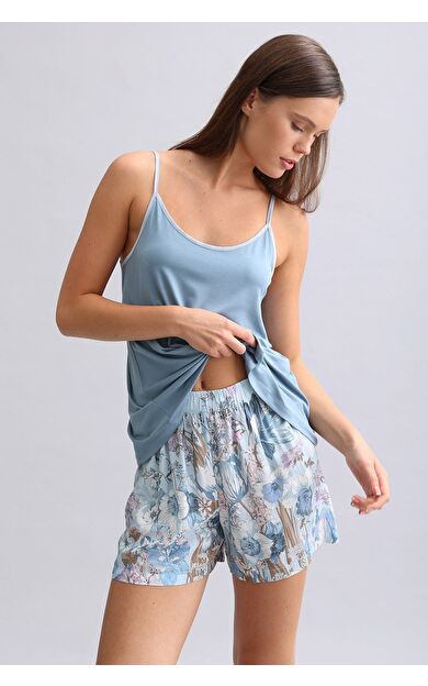 Mısırlı Kadın Viskon Dokuma Şort Mavi