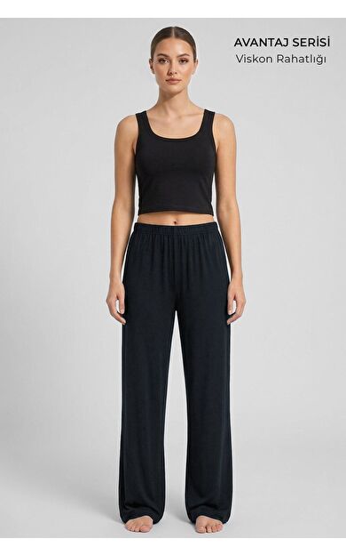 Mısırlı Kadın Viskon Düz Kesim Alt Pijama Koyu Antrasit