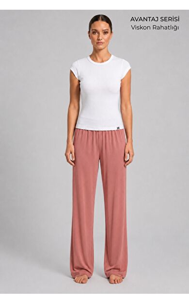 Mısırlı Kadın Viskon Alt Pijama Somon Pembe