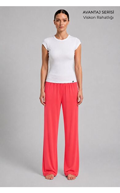Mısırlı Kadın Viskon Alt Pijama Mercan Kırmızısı