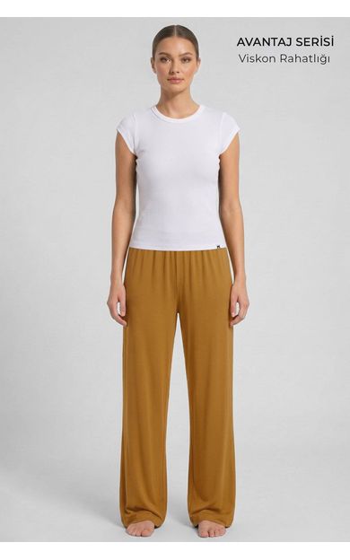 Mısırlı Kadın Viskon Düz Kesim Alt Pijama Tarçın