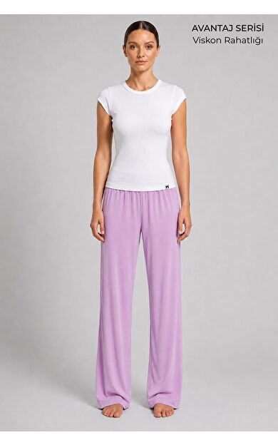 Mısırlı Kadın Viskon Alt Pijama Koyu Pembe