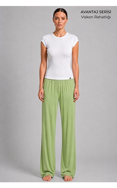 Mısırlı Kadın Viskon Alt Pijama Limon Yeşili