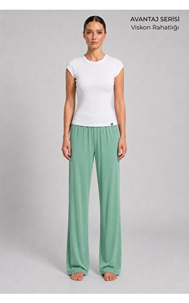 Mısırlı Kadın Viskon Alt Pijama Koyu Mint
