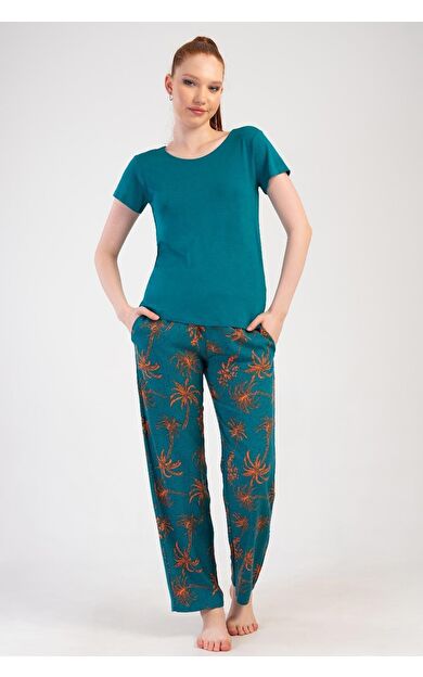 Mısırlı Kadın Viskon Kısa Kollu Pijama Takımı Mint