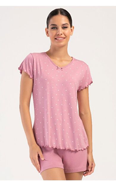 Mısırlı Kadın Viskon Kısa Kollu Şort Pijama Takımı Pembe