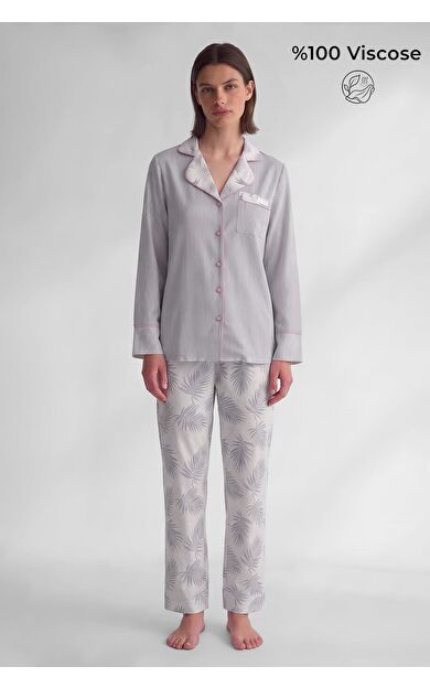 Mısırlı Kadın Viskon Uzun Kol Pijama Takım Gri