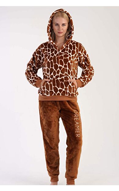 Mısırlı Kadın Welsoft Uzun Kollu Pijama Takımı Kahverengi