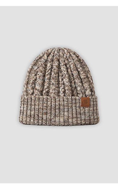 Mısırlı Kadın Yün Alacalı Saç Örgü Bere - Zeo Ekru