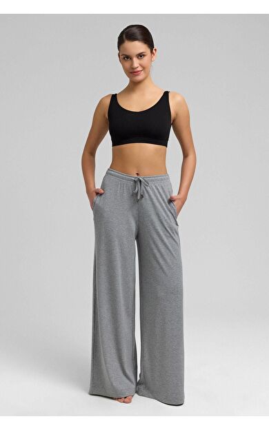 Mısırlı Kadın Kaşkorse Dökümlü Pantolon Gri Melanj