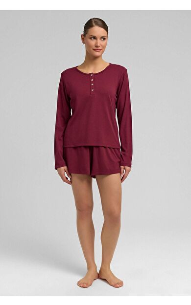 Kadını Kaşkorse Uzun Kollu Sweatshirt Bordo