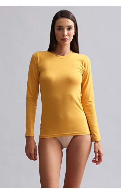 Mısırlı Modal By TENCEL BRITT Bisiklet Yaka Uzun Kollu Fanila / Sweatshirt Hardal