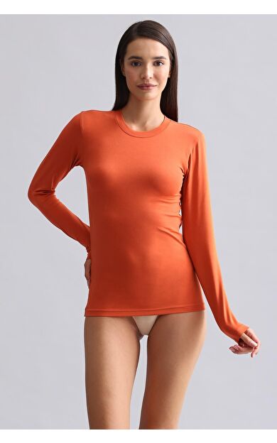 Mısırlı Modal By TENCEL BRITT Bisiklet Yaka Uzun Kollu Fanila / Sweatshirt Pas Kırmızı
