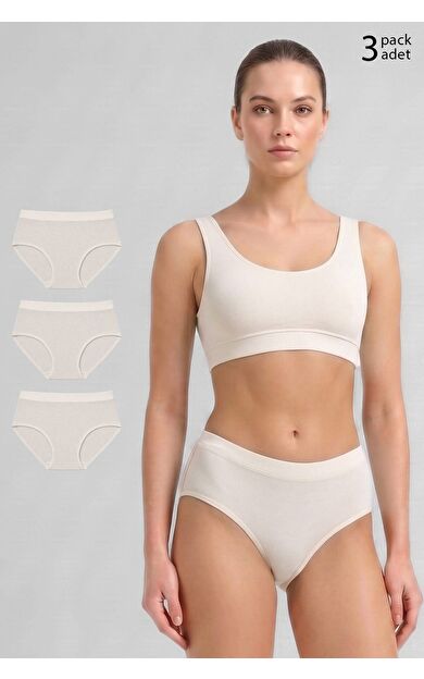 Mısırlı Modal By TENCEL HERA Brief Gizli Lastikli 3'Lü Slip Külot Ekru