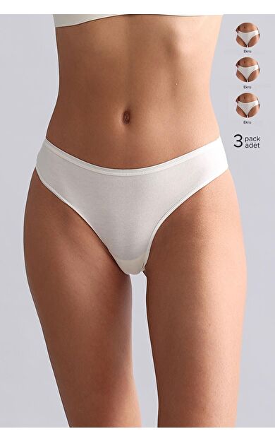 Mısırlı Modal By TENCEL HERA Brief İnce Lastikli 3'Lü Slip Külot Ekru