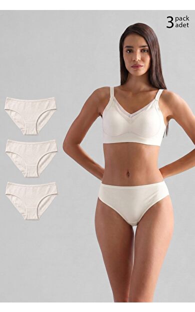 Mısırlı Modal By TENCEL HERA Brief İnce Lastikli 3'Lü Slip Külot Ekru