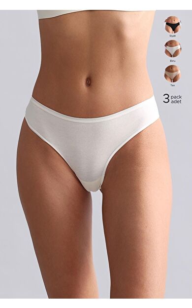 Mısırlı Modal By TENCEL HERA Brief İnce Lastikli 3'Lü Slip Külot Siyah/Beyaz/Ten