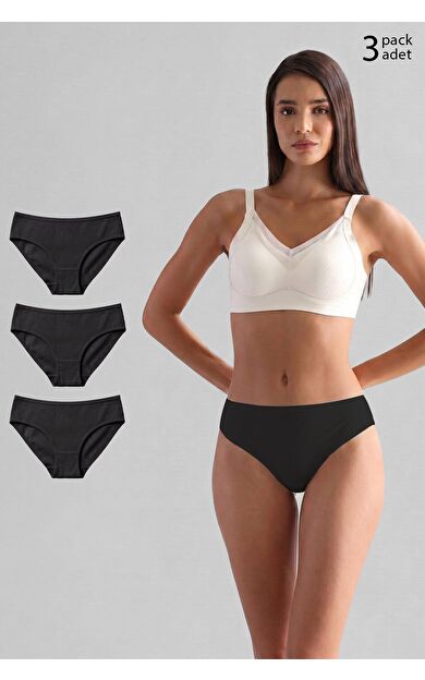 Mısırlı Modal By TENCEL HERA Brief İnce Lastikli 3'Lü Slip Külot Siyah