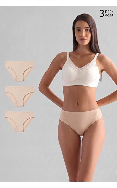 Mısırlı Modal By TENCEL HERA Brief İnce Lastikli 3'Lü Slip Külot Ten