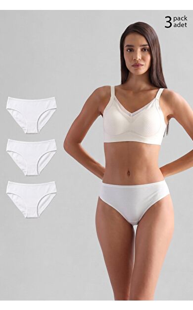 Mısırlı Modal By TENCEL HERA Brief İnce Lastikli 3'Lü Slip Külot Beyaz